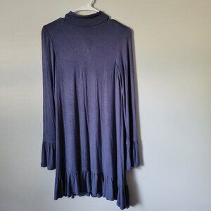 Express Blue Dress Women's XS Long Sleeve Mock Turtleneck Ruffle Hem Midi